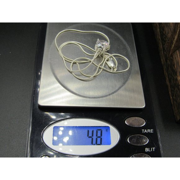 18" Sterling Silver Simple Cubic Zirconia Heart Pendant Necklace Vintage Minimal - Picture 7 of 7